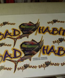 Bad Habit boat name Designed, printed, laminated decals contour cut RTA vinyl