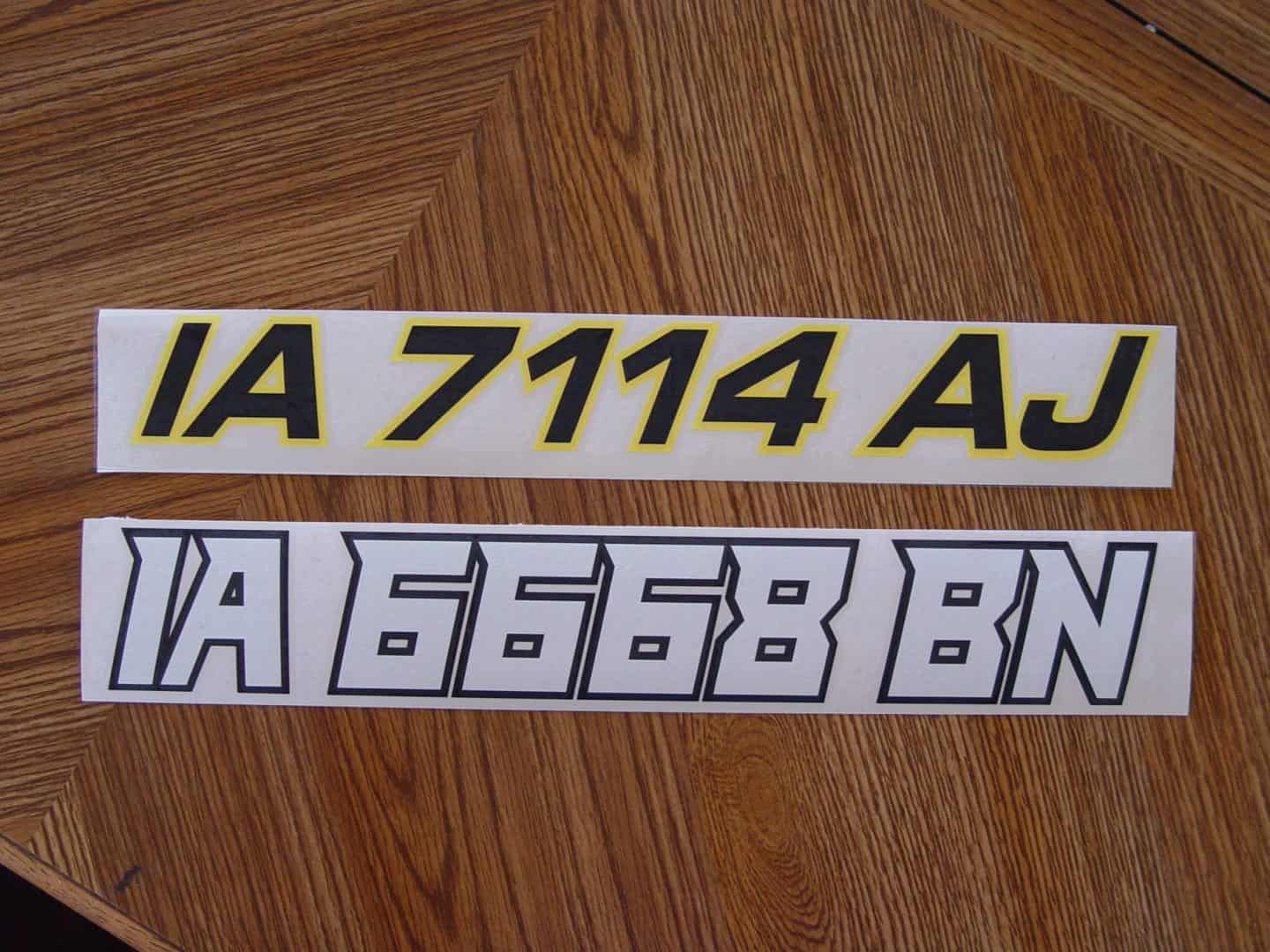 Boat Number License decal 2 color Okoboji Graphics